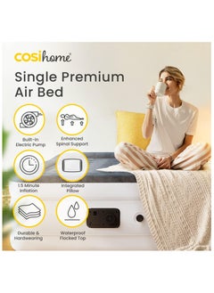Cosi Home Single Sized Air Bed - Premium Single Inflatable Mattress With a Built-in Air Pump, Integrated Raised Pillow and Storage Bag  - Image 2