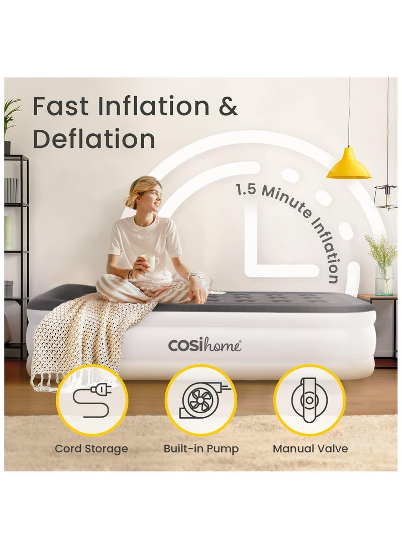 كوزي_هوم سرير هوائي مقاس مفرد من كوزي هوم - مرتبة فردية فاخرة قابلة للنفخ مع مضخة هواء مدمجة، وسادة مرتفعة مدمجة وشنطة تخزين - Image 5