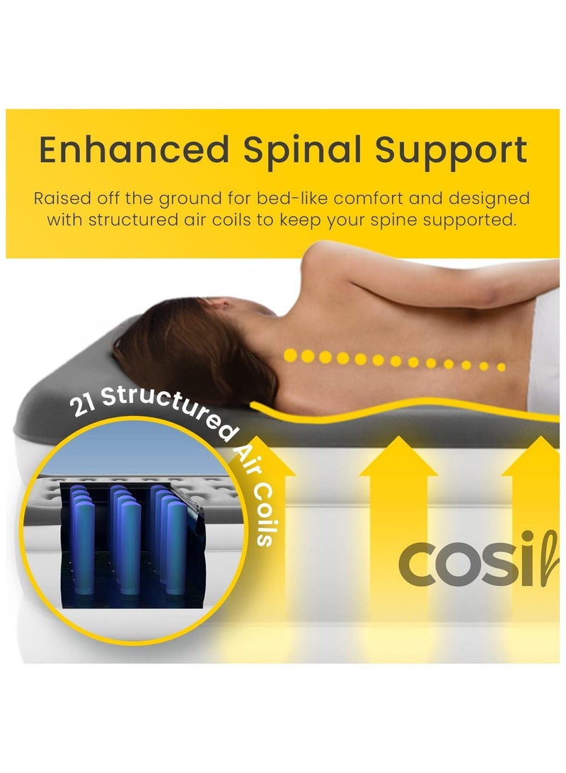 كوزي_هوم سرير هوائي مقاس مفرد من كوزي هوم - مرتبة فردية فاخرة قابلة للنفخ مع مضخة هواء مدمجة، وسادة مرتفعة مدمجة وشنطة تخزين - Image 3