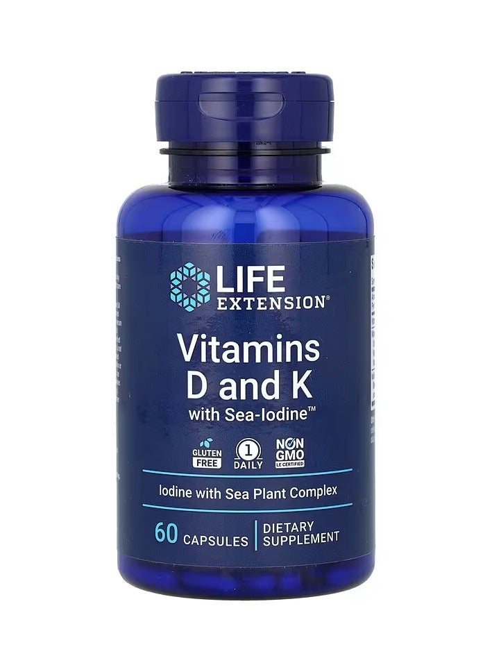 Life Extension Vitamins D And K With Sea-Iodine Supplement - 60 Capsules 