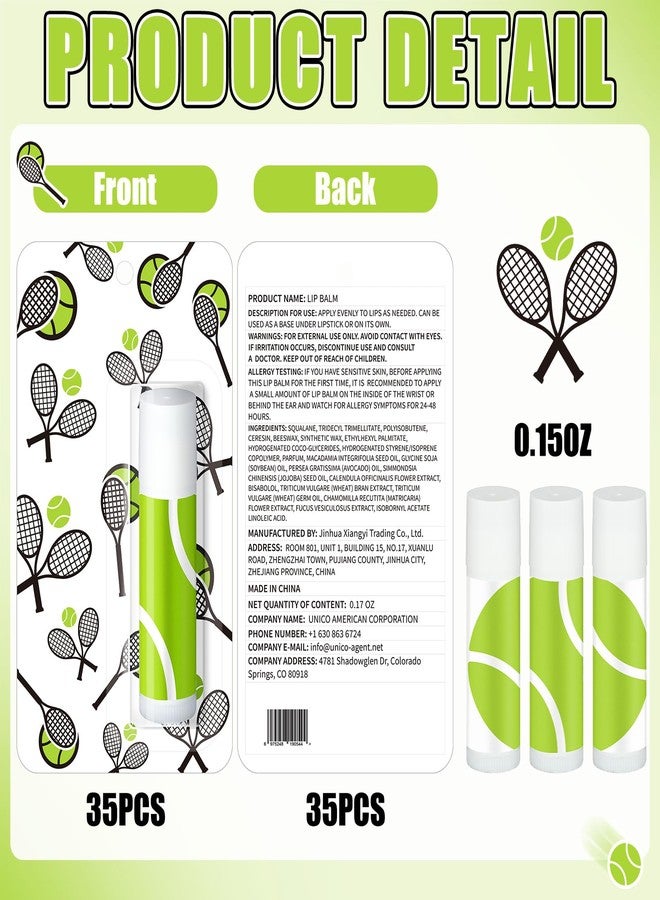 Loopeer 35 Pack Lip Balm Bulk Natural Moisturizing Lipstick Set Party Favors Sports Gift for Team Teen Adults Birthday Party Game Decorations Supplies(Tennis) - Image 2