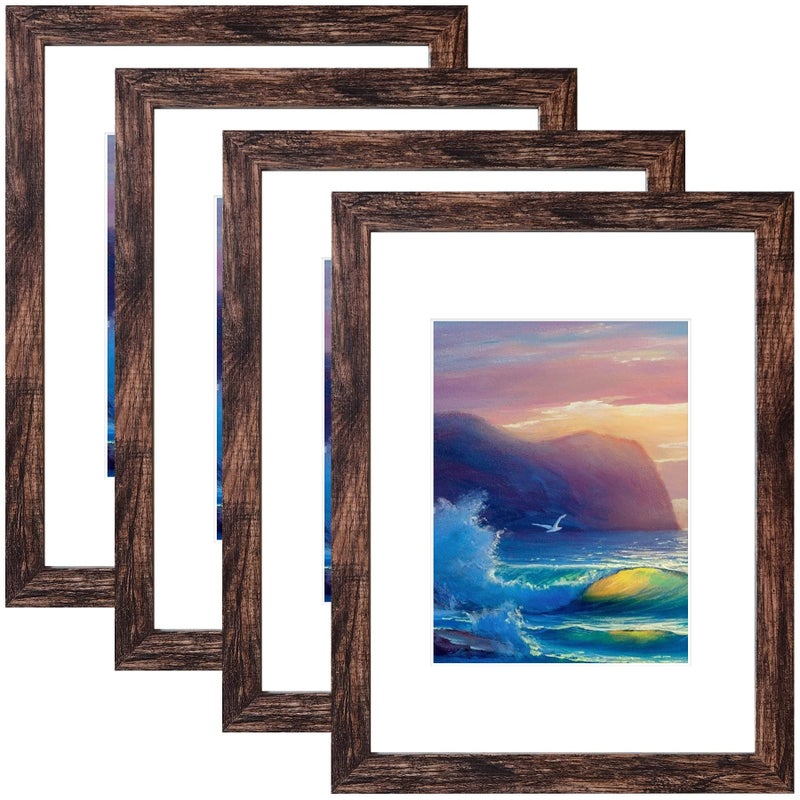 SESEAT 16x20 Picture Frame Rustic Brown, Poster Frame Display Prints 11x14 with Mat or 16x20 Without Mat, 4PCS - Image 1