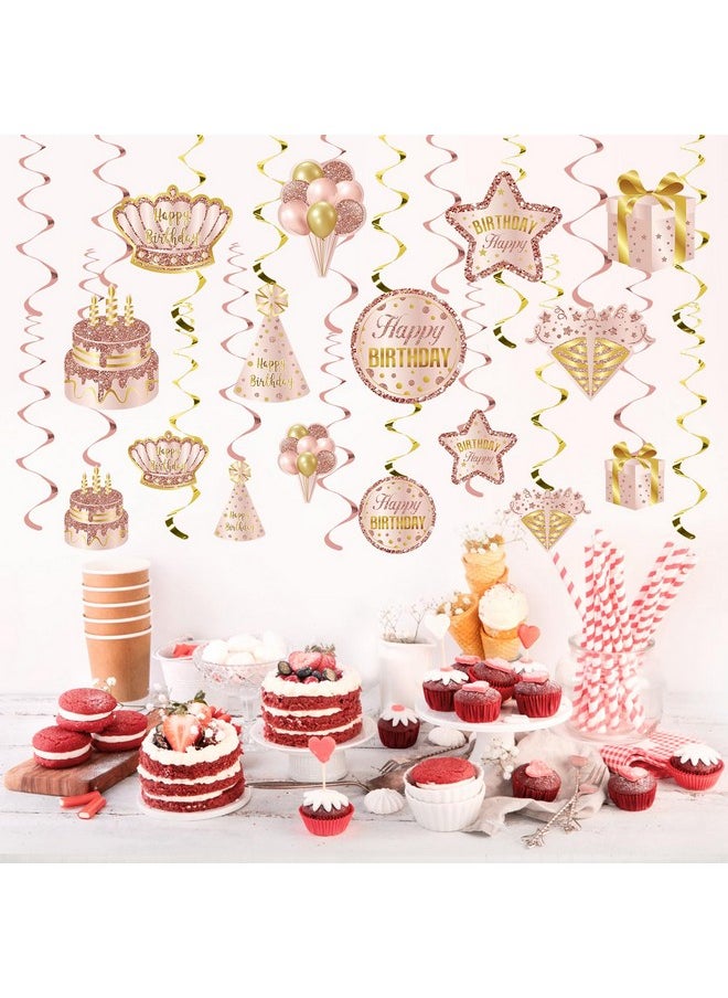 Lnlofen Lnlofen Pink Rose Gold Birthday Hanging Swirls Decorations for Women Girls, 30pcs Happy Birthday Swirls Party Supplies, 10th 16th 21st 30th 40th 50th 60th Bday Ceiling Decor  - Image 4