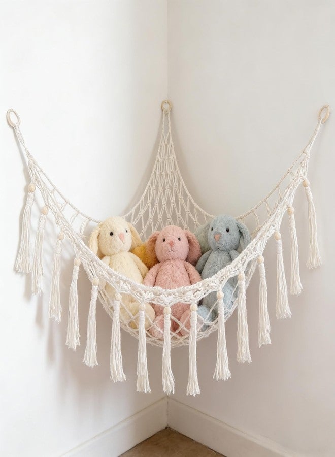 SRTFINE Large Stuffed Animal Hammock, Plush Toy Storage Net for Kids Room, Nursery & Bedroom Organizer with Wooden Rings - Image 1