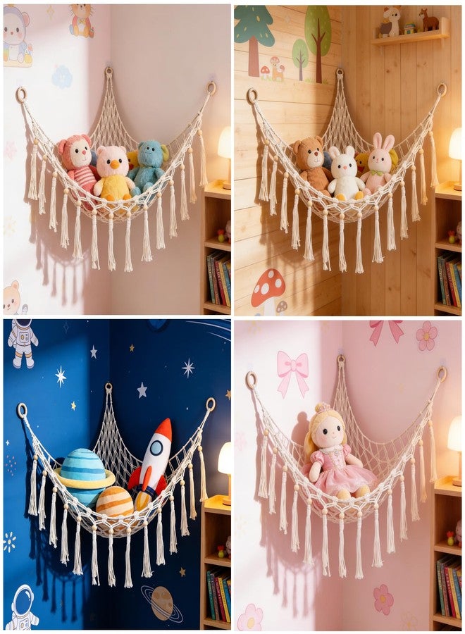SRTFINE Large Stuffed Animal Hammock, Plush Toy Storage Net for Kids Room, Nursery & Bedroom Organizer with Wooden Rings - Image 2