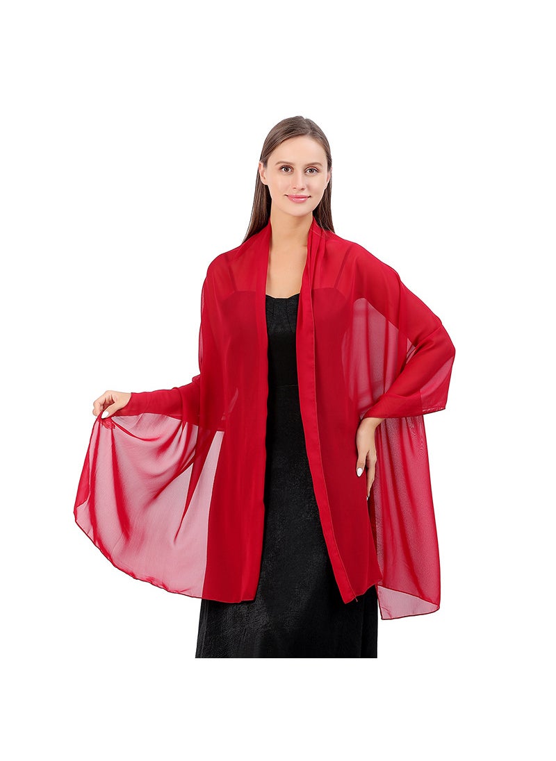 Generic - 1 x 5 pcs High-Quality Solid Chiffon Bridal Shawl Wine Red - Image 1