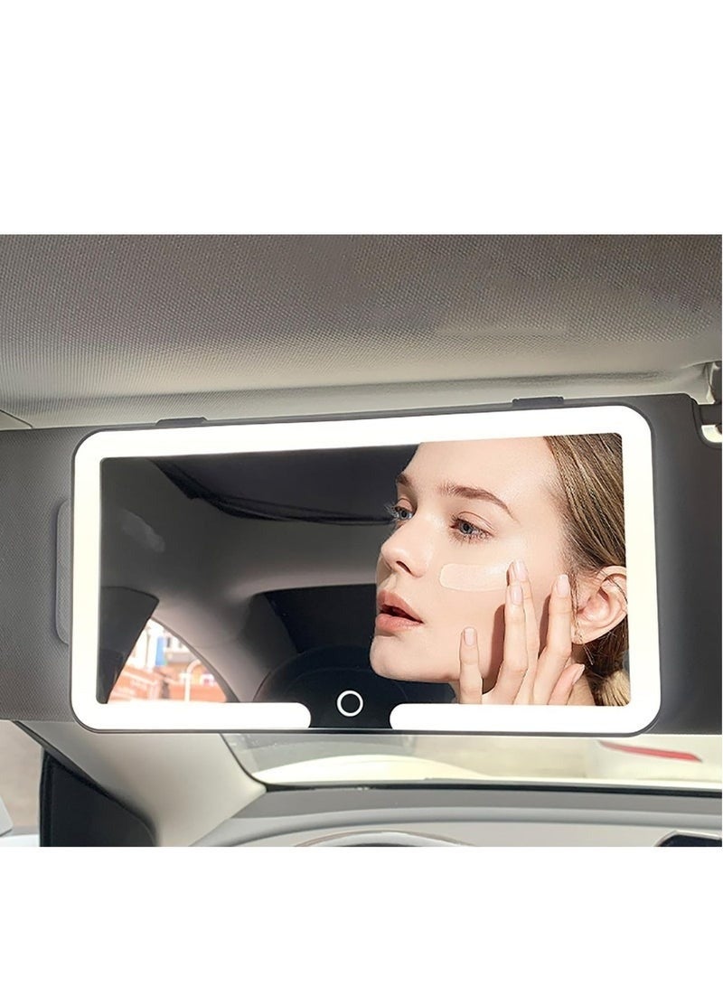 مرآة مكياج للسيارة بإضاءة LED عدد 80 لمبة عالية السطوع – مرآة شماسة قابلة للشحن ببطارية مدمجة مع 3 أوضاع إضاءة (دافئ، طبيعي، أبيض ساطع) وتحكم باللمس مع خاصية التعتيم – تثبيت عالمي يناسب معظم سيارات السيدان وSUV – تصميم أنيق ومحمول لمكياج مثالي داخل السيارة أثناء القيادة والسفر - Image 1