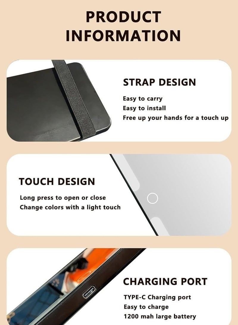 مرآة مكياج للسيارة بإضاءة LED عدد 80 لمبة عالية السطوع – مرآة شماسة قابلة للشحن ببطارية مدمجة مع 3 أوضاع إضاءة (دافئ، طبيعي، أبيض ساطع) وتحكم باللمس مع خاصية التعتيم – تثبيت عالمي يناسب معظم سيارات السيدان وSUV – تصميم أنيق ومحمول لمكياج مثالي داخل السيارة أثناء القيادة والسفر - Image 4