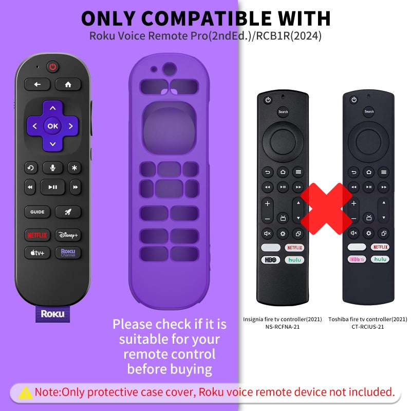 Wacanc [2 Pcs] Silicone Remote Case Cover for Roku Voice Remote Pro (2nd Ed.), Anti Slip Shockproof Remote Protective Sleeve for RCB1R(2024), Remote Protective Cover Case with Lanyard (Purple+Glow Blue) - Image 2