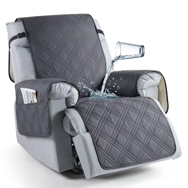 TAOCOCO 100 Waterproof Recliner Chair Cover Non Slip Oversized Recliner Covers for Recliner Chair with Pocket Reclining Chair Cover Furniture Protector for Kids Pets28 Dark Grey