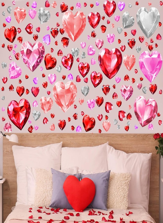 ReliThick 191 Pcs Valentines Day Wall Decals Diamond Faceted Love Heart Wall Stickers Romantic Large Heart Window Clings Decoration for Home Office Anniversary Party 6 Sheets (Pink and Red) - Image 5
