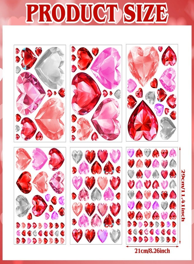 ReliThick 191 Pcs Valentines Day Wall Decals Diamond Faceted Love Heart Wall Stickers Romantic Large Heart Window Clings Decoration for Home Office Anniversary Party 6 Sheets (Pink and Red) - Image 2