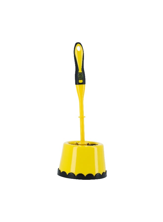 Royalford Toilet Brush with Holder- RF11189| Compact and Light-Weight Toilet Brush Perfect for Cleaning Indian and Western Style Toilets| Superior-Quality Cleaning Brush with Long Handle for Better Reach and Efficient Cleaning| Yellow and black - Image 1