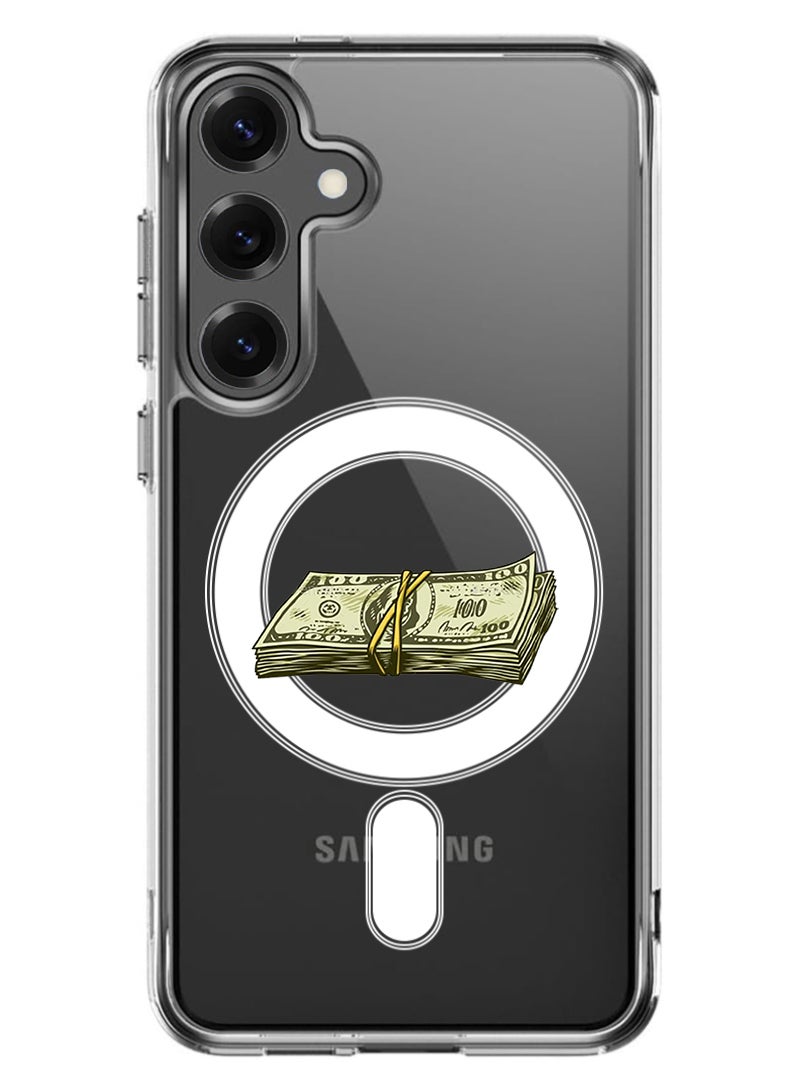 Theodor Magnetic Case for Samsung Galaxy S25 6.2-inch Compatible with MagSafe Wireless Charging, Shockproof Phone Bumper Cover Vintage Cash - Image 1