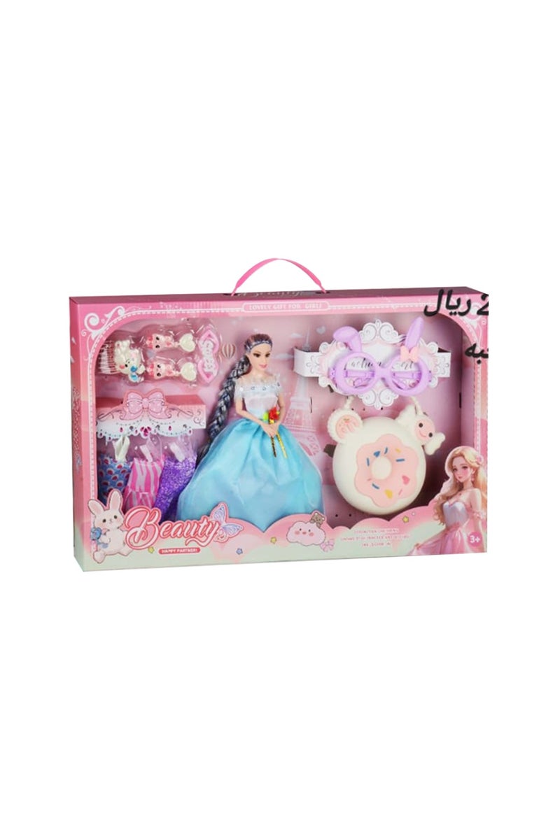 HAPPY Beauty Happy Partners Blue Princess Doll Set Elegant Dress-Up Toy for Kids