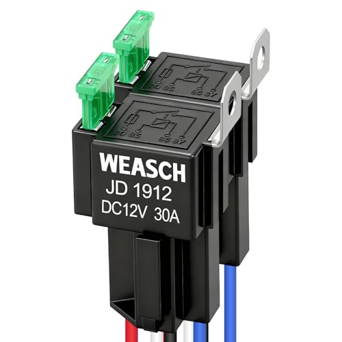 Weasch 2 Pack Fuse Relay Switch Kit 12V 30A 4 Pin SPST 30A Switch Harness Set Automotive Electrical Relays with 14 AWG Hot Wires - Image 1