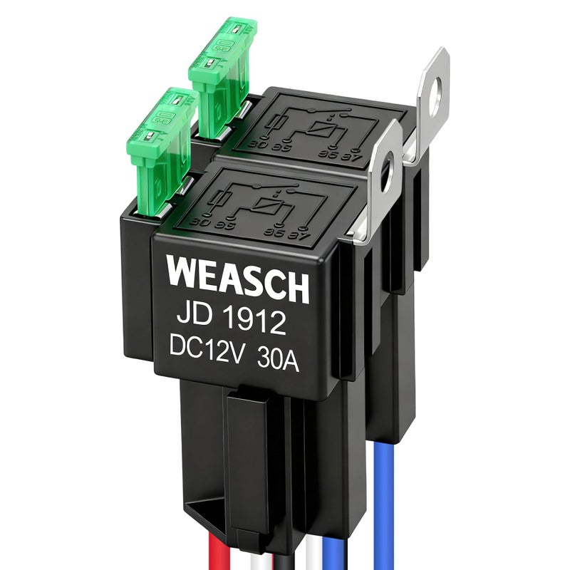 Weasch 2 Pack Fuse Relay Switch Kit 12V 30A 4 Pin SPST 30A Switch Harness Set Automotive Electrical Relays with 14 AWG Hot Wires - Image 3