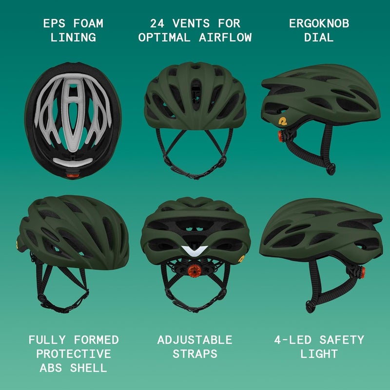 Retrospec Silas Road Bike Helmet with 24 Air Vents & Built-in LED Safety Light - Adjustable Adult Cycling Protection 54-61cm - Padded & Lightweight Design - Image 2