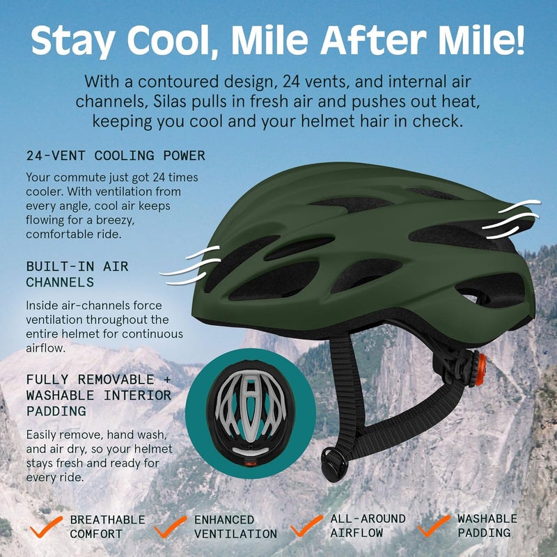 Retrospec Silas Road Bike Helmet with 24 Air Vents & Built-in LED Safety Light - Adjustable Adult Cycling Protection 54-61cm - Padded & Lightweight Design - Image 5