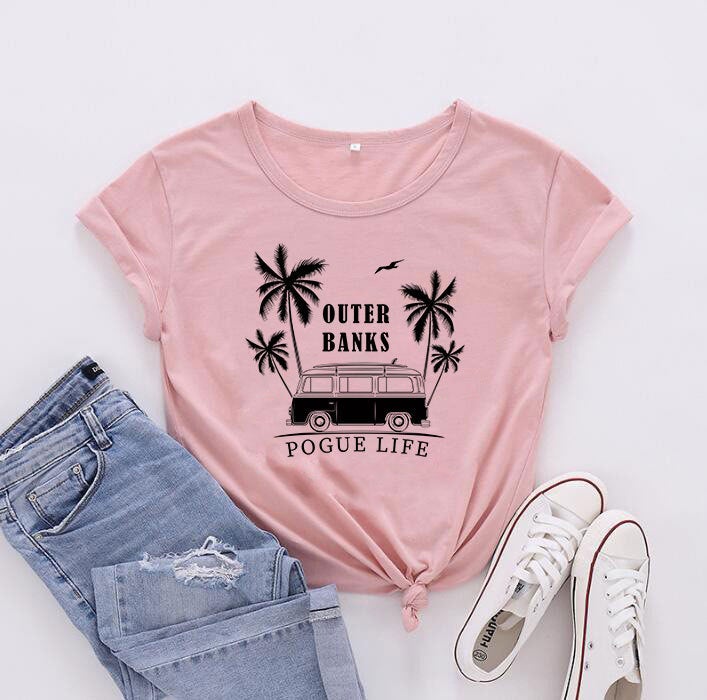 OUTERBANKS Coconut Auto Foreign Trade Explosions Short Sleeve European and American Letter Street T-Shirt Short Sleeve - Image 1
