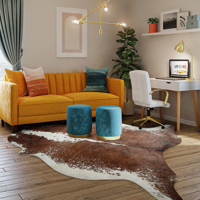 Easycozy Faux Cowhide Large Cow Print Rug - 4.7 x 5.2 Feet, Thickened Elastic for Bedroom, Living Room, Home Office, Western Decor - Image 5