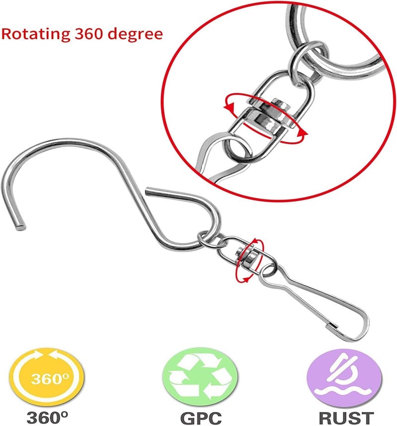 MFDSJ 24 Pcs Swivel Clip Hanging Hooks, Stainless Steel 360 Degree Rotating Windsock Clips for Hanging Wind Chimes, Plants, Bird Feeder, Crystal, Birdcage - Image 3