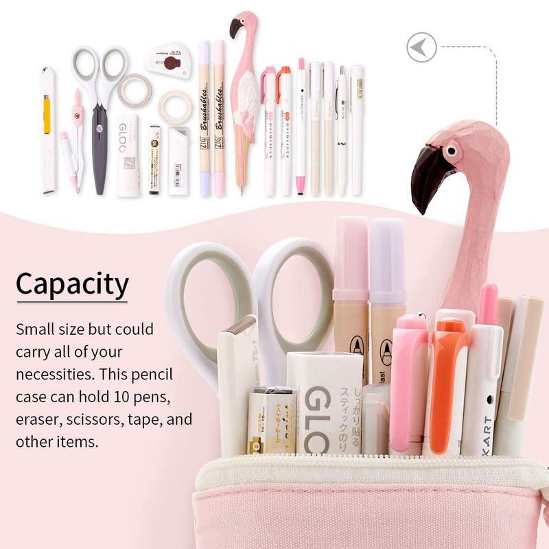 EASTHILL Cartoon Cute Cat Pencil Pouch Canvas Pen Bag Standing Stationery Case Holder Box Student (Pink) - Image 2