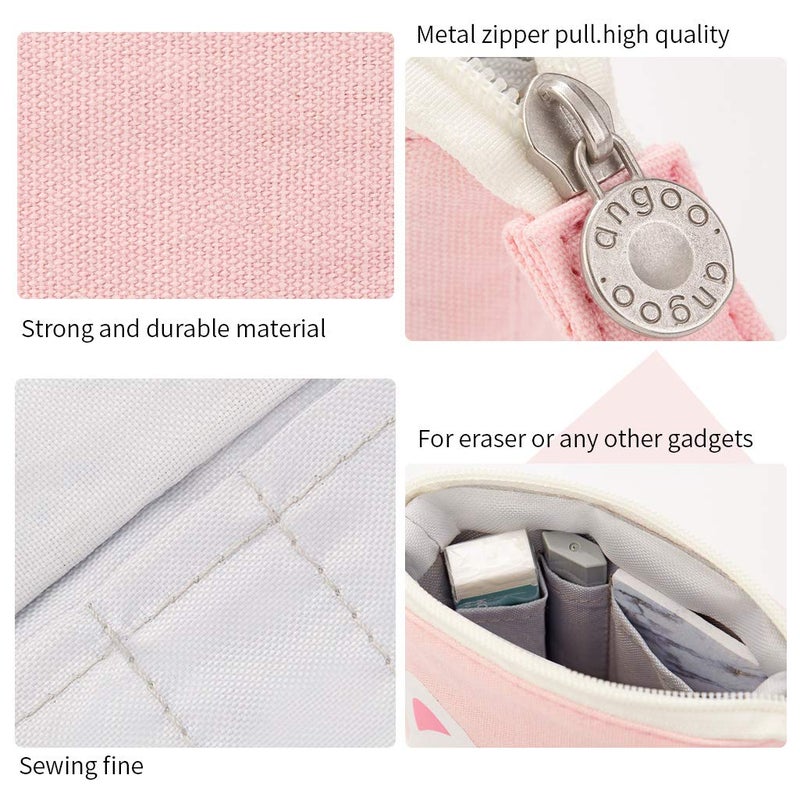 EASTHILL Cartoon Cute Cat Pencil Pouch Canvas Pen Bag Standing Stationery Case Holder Box Student (Pink) - Image 3