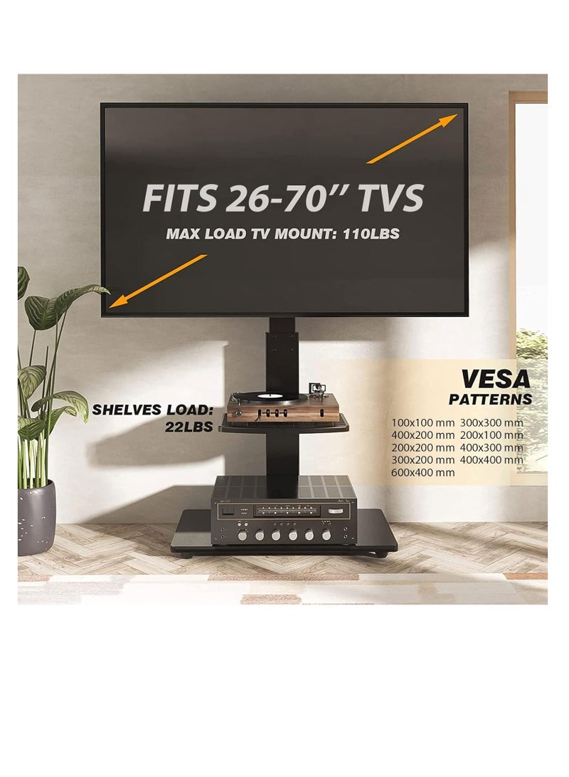 Movable TV Stand with Wheels, TV Table,mobile TV Floor Stand,Suitable 26-70 Inch LED Flat/Curved TV Stands Rolling cart with wheels,Swivel & Height Adjustable,for Family Living Room Bedroom Meeting - Image 2