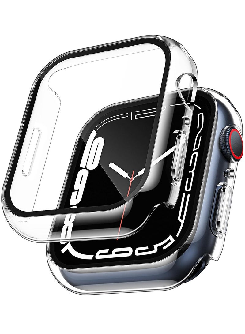 2 Pack Hard Case Designed for Apple Watch Series 8/7 45mm, Built-in 9H Tempered Glass Screen Protector, Slim Bumper Cover for iWatch 45mm - Clear - Image 1