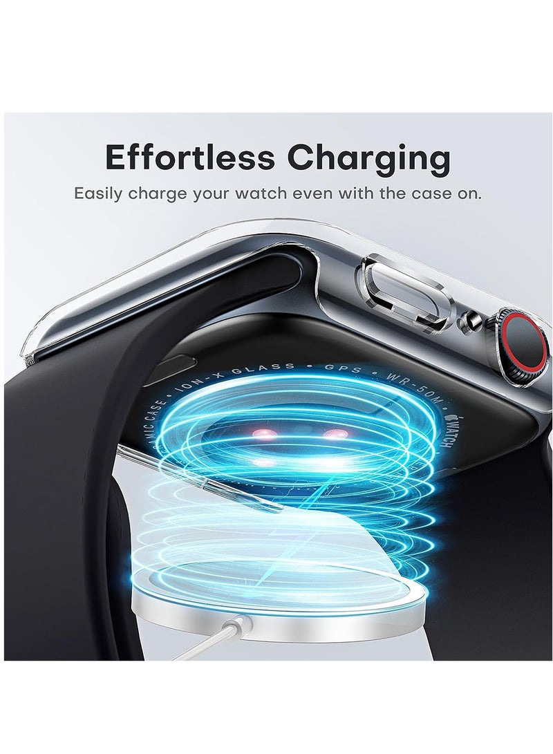 2 Pack Hard Case Designed for Apple Watch Series 8/7 45mm, Built-in 9H Tempered Glass Screen Protector, Slim Bumper Cover for iWatch 45mm - Clear - Image 5