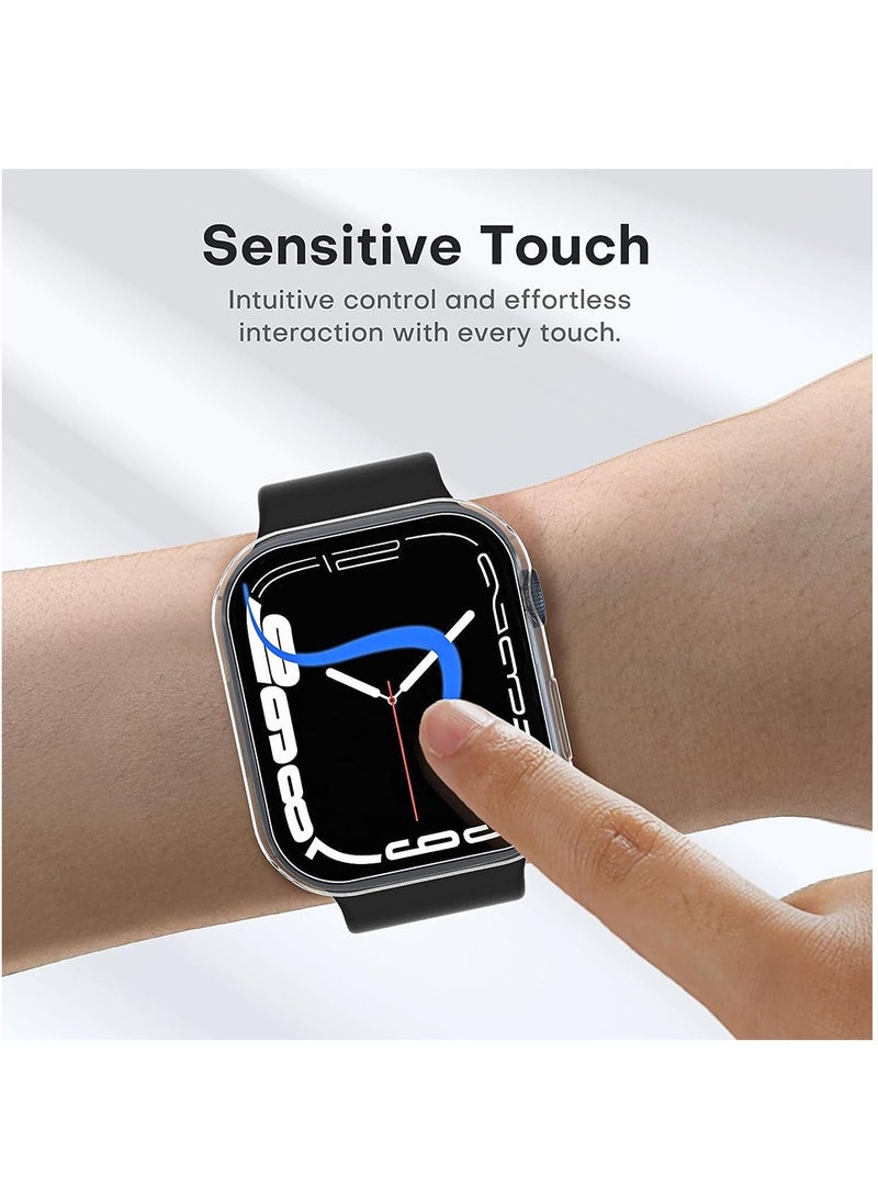 2 Pack Hard Case Designed for Apple Watch Series 8/7 45mm, Built-in 9H Tempered Glass Screen Protector, Slim Bumper Cover for iWatch 45mm - Clear - Image 3