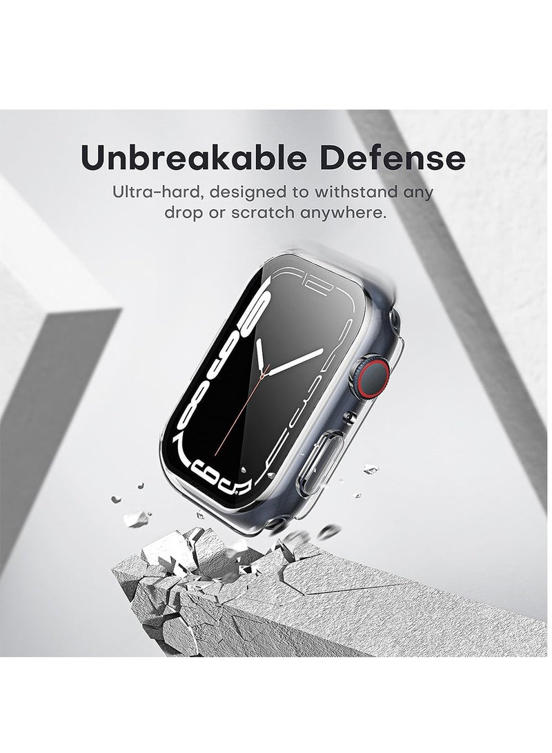 2 Pack Hard Case Designed for Apple Watch Series 8/7 45mm, Built-in 9H Tempered Glass Screen Protector, Slim Bumper Cover for iWatch 45mm - Clear - Image 2