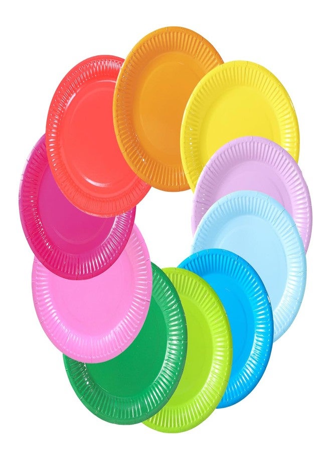 Vankcp 200 Pcs Colorful Paper Plates Bulk, 9 Inch Disposable Paper Dessert Plate, Colored Round Party Plate Waterproof Microwavable for Birthday Picnic Party, 10 Colors - Image 1