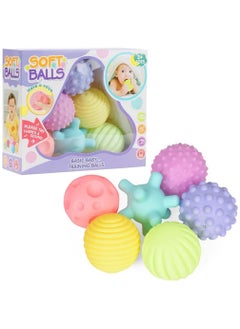 Generic Pack of 6 Soft Silicone Baby Balls (Multicolor) - Teething Balls with Different Textures for Babies - Soft Colorful Sensory Toys for Baby Brain Development Made of Soft Silicone Rubber - Sensory Toys for Baby - Anxiety Relief Items for Babies - Squeeze Balls for Baby - Teething Toys for Babies  - Image 1