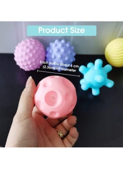 Generic Pack of 6 Soft Silicone Baby Balls (Multicolor) - Teething Balls with Different Textures for Babies - Soft Colorful Sensory Toys for Baby Brain Development Made of Soft Silicone Rubber - Sensory Toys for Baby - Anxiety Relief Items for Babies - Squeeze Balls for Baby - Teething Toys for Babies  - Image 5