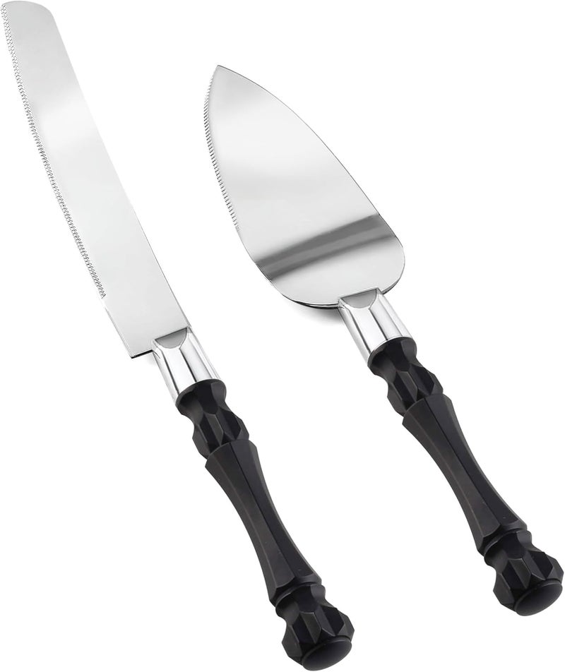 Homi styles Black Cake Knife and Server Set, Cake Cutter and Pie Spatula, Cake Server and Knife Set of 2 with Non-Slip Swirl Grip, Matte Black Cake Cutting Set for Wedding Cake, Birthdays, and Parties - Image 1