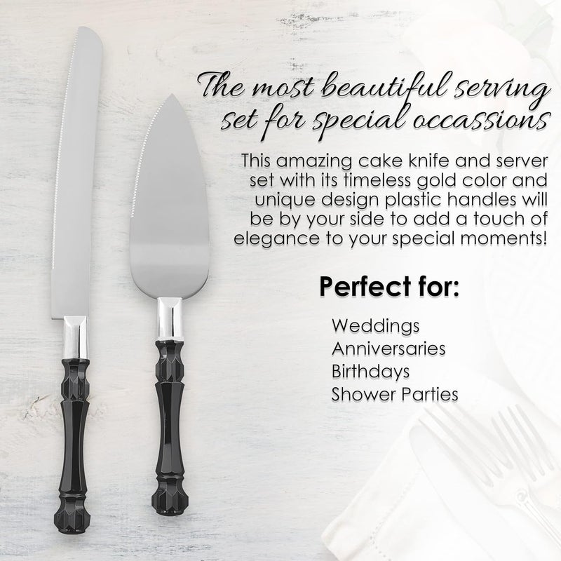 Homi styles Black Cake Knife and Server Set, Cake Cutter and Pie Spatula, Cake Server and Knife Set of 2 with Non-Slip Swirl Grip, Matte Black Cake Cutting Set for Wedding Cake, Birthdays, and Parties - Image 2