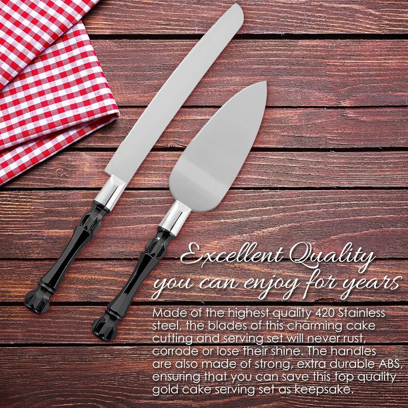 Homi styles Black Cake Knife and Server Set, Cake Cutter and Pie Spatula, Cake Server and Knife Set of 2 with Non-Slip Swirl Grip, Matte Black Cake Cutting Set for Wedding Cake, Birthdays, and Parties - Image 3