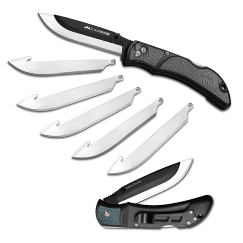 OUTDOOR EDGE 3.5" RazorLite EDC Knife. Pocket Knife with Replaceable Blades and Clip. Perfect For Hunting and Skinning Deer. Gray with 6 Blades - Image 1
