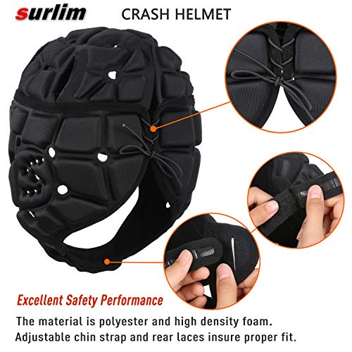 Surlim Soft Helmet for Flag Football Scrum Cap Soft Shell Helmet Rugby Headgear for Youth Adults (Black, Large) - Image 5