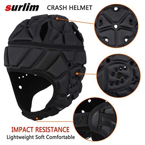 Surlim Soft Helmet for Flag Football Scrum Cap Soft Shell Helmet Rugby Headgear for Youth Adults (Black, Large) - Image 3