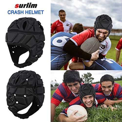 Surlim Soft Helmet for Flag Football Scrum Cap Soft Shell Helmet Rugby Headgear for Youth Adults (Black, Large) - Image 4
