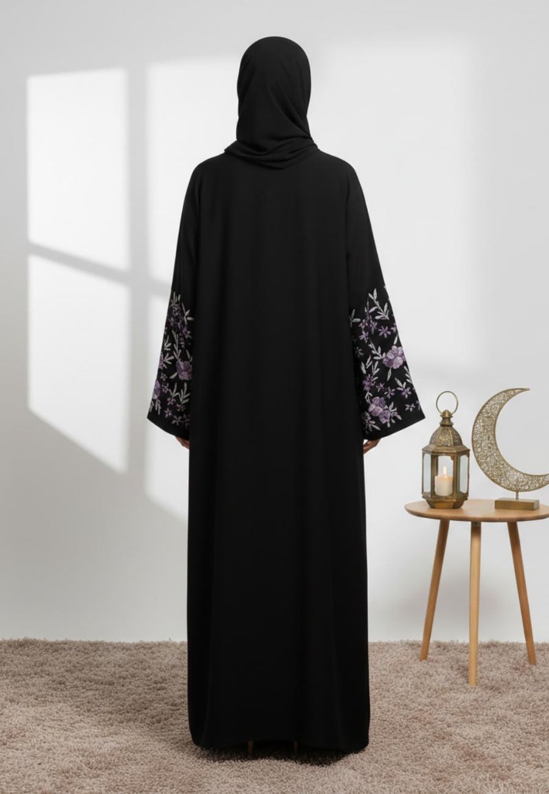 NUKHBAA عباءة سوداء مذهلة مطرزة | قماش نيدا-848 - Image 4