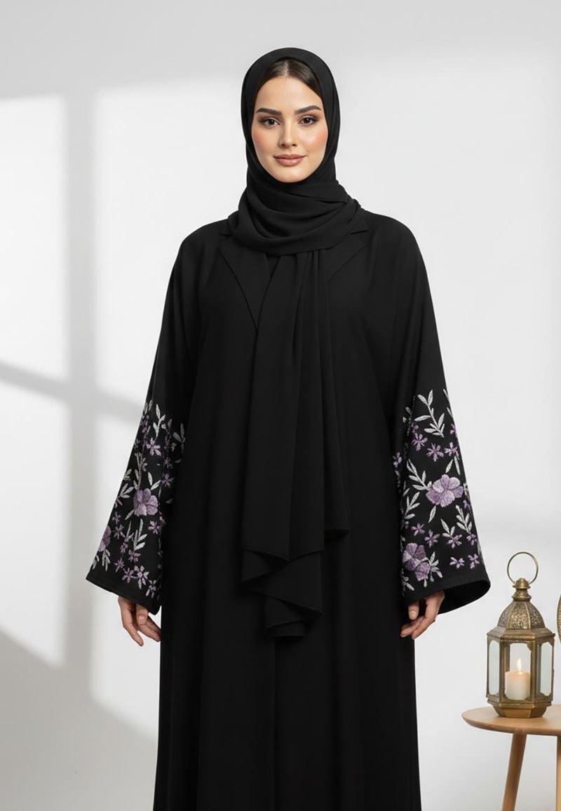 NUKHBAA عباءة سوداء مذهلة مطرزة | قماش نيدا-848 - Image 3