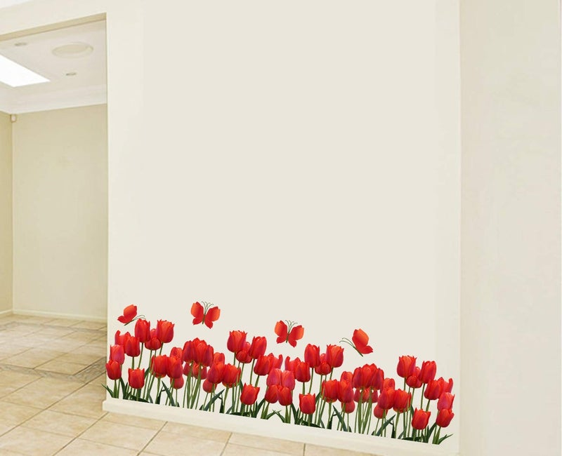 Decor Villa PVC Vinyl Red Rose 3D Wall Sticker JUST Peel Stick New Modern Art Trendy Wall Stickers for Home Decoration Living RoomOffice Bedroom etc Size 58 CM X 50 CM Multicolor