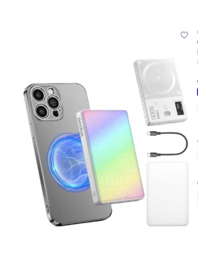 Godox 2-in-1 RGB LED Video Light with Magnetic Charging, CCT 1800K-10000K, 14 Lighting Effects, Full Color Selfie Fill Lamp, Supports NFC App Control - Image 1