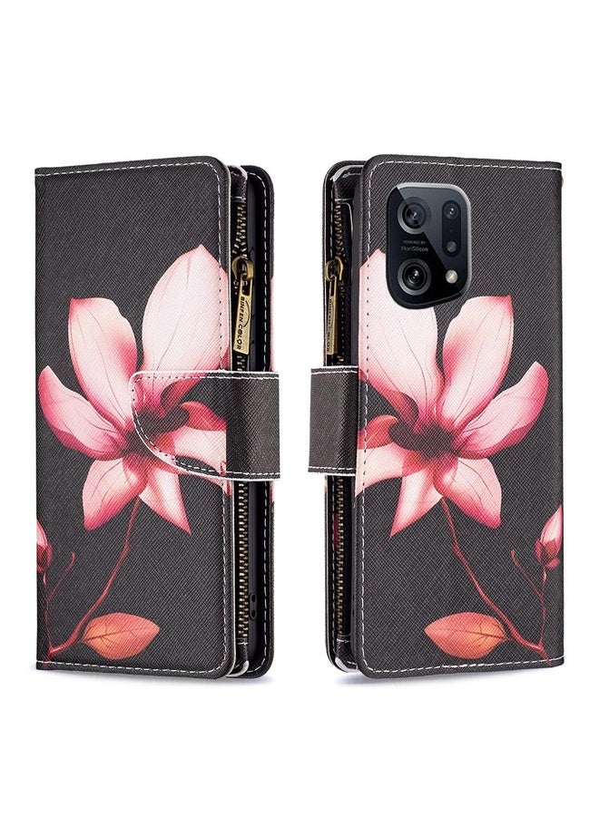 HuHa Case Cover For OPPO Find X5 Colored Drawing Pattern Zipper Leather Phone Case(Lotus)  - Image 2