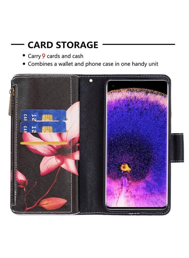 HuHa Case Cover For OPPO Find X5 Colored Drawing Pattern Zipper Leather Phone Case(Lotus)  - Image 4