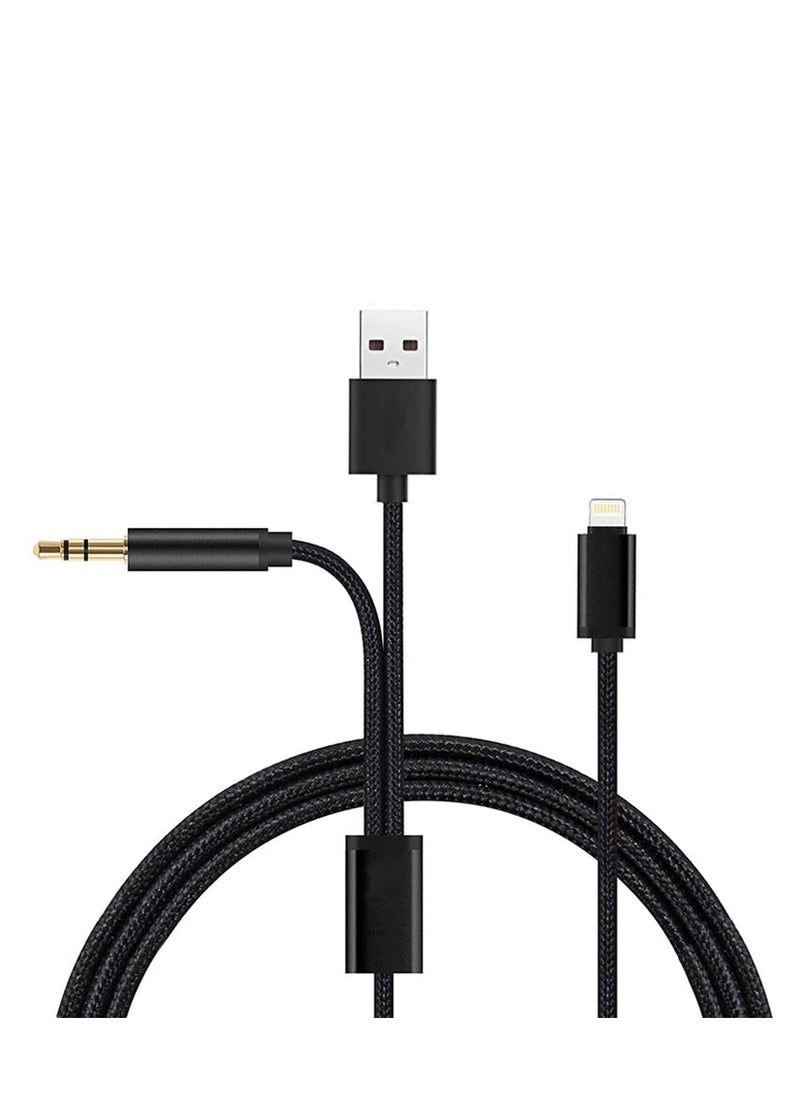 CATANES 2 in 1 Aux and USB Charging Cable Lightning and 3.5mm Audio Headphone Adapter for Apple iOS and Android Nylon Braided Tangle Free Audio Converter and Charge Cable 100cm Black  - Image 2